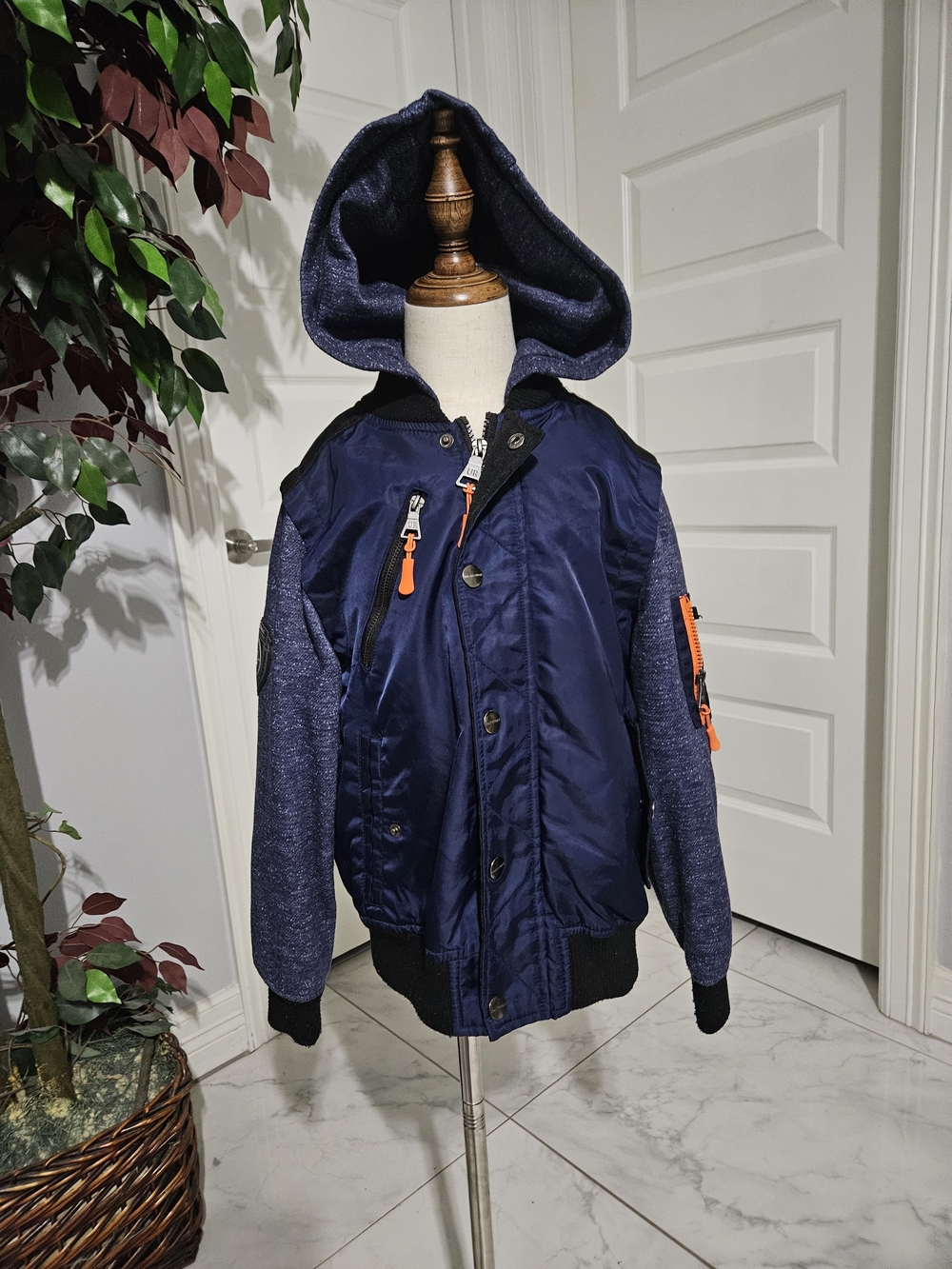 Urban Republic Kids Navy Hooded Jacket with Contrast Sleeves